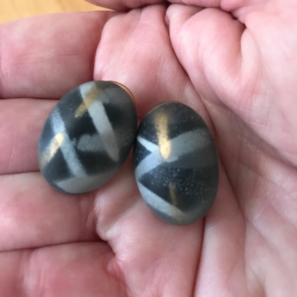 Handmade Black Silver Gold Earrings Retro Trendy - Picture 3 of 5